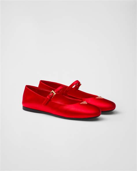 prada fiery red|Fiery Red Satin Ballerinas .